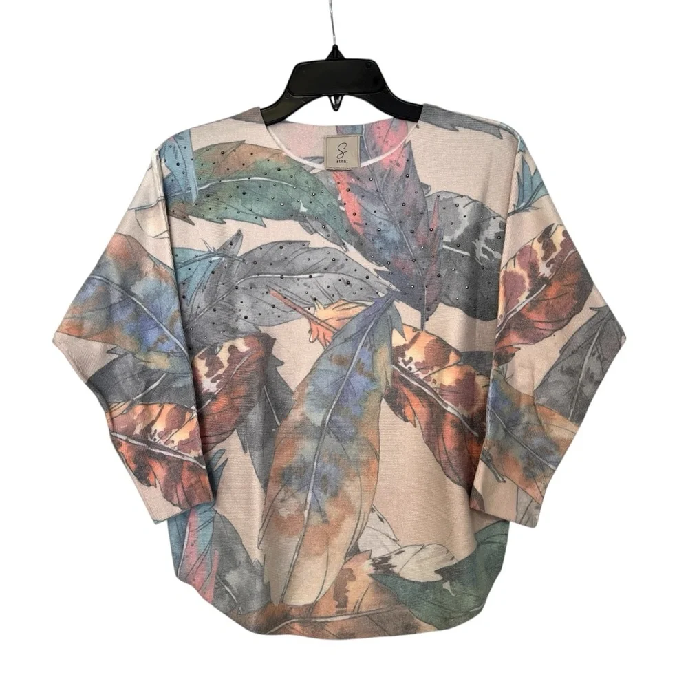 SIONI sweater feathers rhinestones dolman sleeves Small